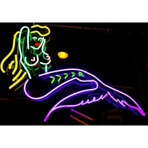 NEON SIGN for Mermaid woman REAL GLASS BEER BAR PUB display Light Signs Signboard Store Shops 19*15"