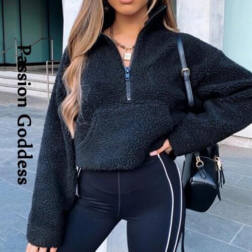 Fall Winter Women Lambswool Warm Coat Jacket Casual Long Sleeve Loose Zipper Cute Furry OutCoat Thick Fleece Plush Pocket Jacket