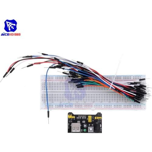 Diymore MB-102 830 Tie Point Solderless Breadboard + 65PCS Jumper Cable + MB-102 Power Supply Module Complete Kit for Arduino