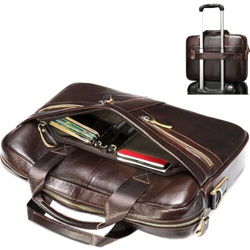 Zipper Men Genuine Leather Briefcases Men Leather Laptop Office Bags For Men G Maletines-hombre Mens Briefcase