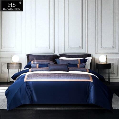 Floating Stars Design Sapphire Blue Bedding Sets 4Pcs Yarn Dyed Jacquard Bed Linens King Size Duvet Cover Pillowcase Bedsheet