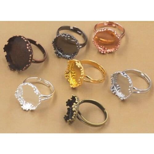Blank Ring Settings with Round Crown Bezel Resin Stone Cabochons Bases Rings DIY Jewelry Findings Multi-color Plated