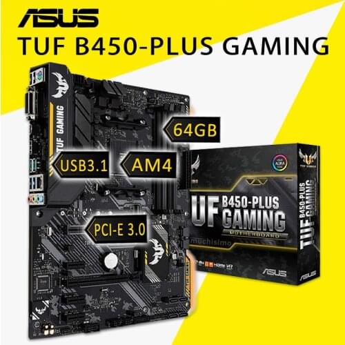Socket AM4 Asus TUF B450-PLUS GAMING Motherboard AMD Ryzen DDR4 64GB PCI-E 3.0 M.2 CHAI DVI HIFI AMD B450 Gaming Placa-mãe AM4