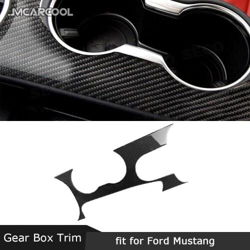 Carbon Fiber Gear Shift Base Panel Trim Frame Water Cup Holder Sticker Cover For Ford Mustang LHD 2015 -2017