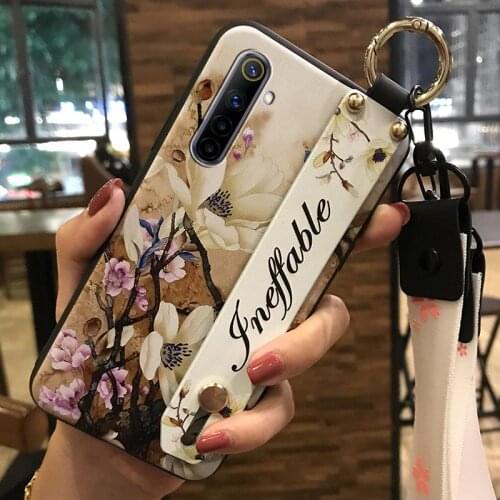 For Woman New Arrival Phone Case For OPPO Relame 6/6S/6i/Realme Narzo Wrist Strap Dirt-resistant Soft Flower Kickstand