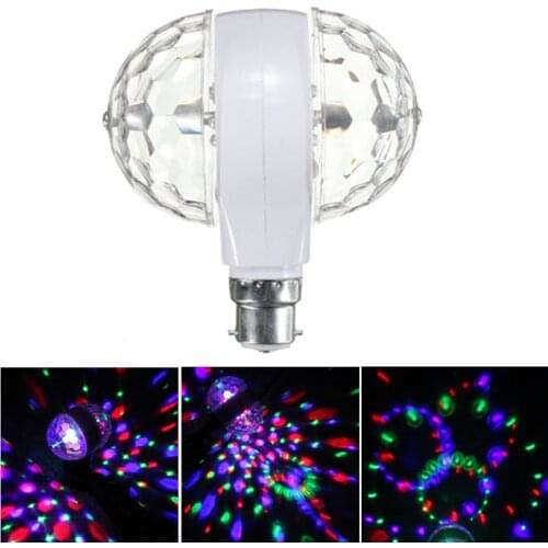 1pcs B22 3W Double-headed RGB LED Bulb Rotating Crystal Magic Ball Stage Light Multi- Colors LED Bulb for Parties and KTV