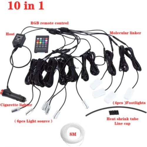 10 in 1 RGB LED Atmosphere Car Light Interior Ambient Light Fiber Optic Strip Light by App Control DIY Music 8M Fiber Optic Band
