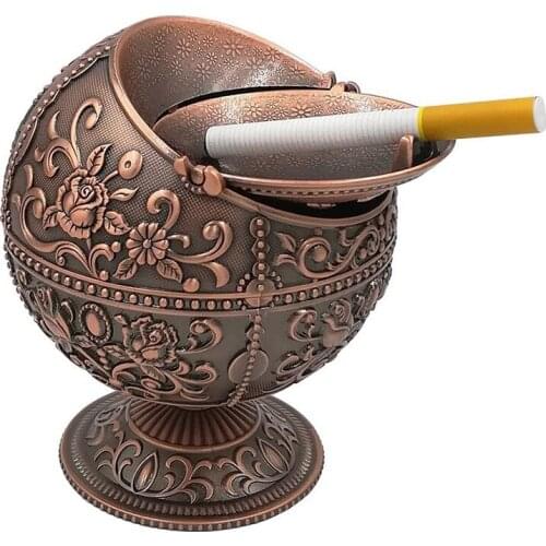 LBER Ash Bowl with Cover Creative Personality Metal Spherical Castle Pattern Globe Decoration Household Smoke Cylinder 11.5 x 9