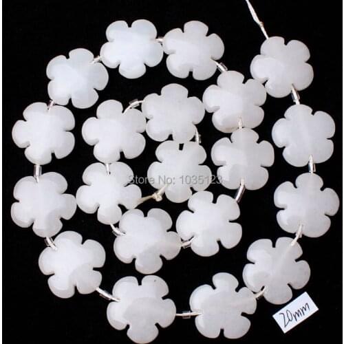 High Quality 20mm Natural White Jades Coin Flowers Shape DIY Loose Beads Strand 20Pcs Jewelry Accessory w1334