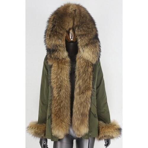 2021 Brand New Waterproof Short Parka Winter Jacket Women Real Natural Raccoon Fur Collar Hood Coat Thick Warm Detachable