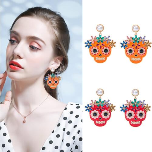 Trending Punk Skull Earrings For Women Multi-color Ear jewelry Halloween Skull Cross Horror Skeleton Death Bat Earring
