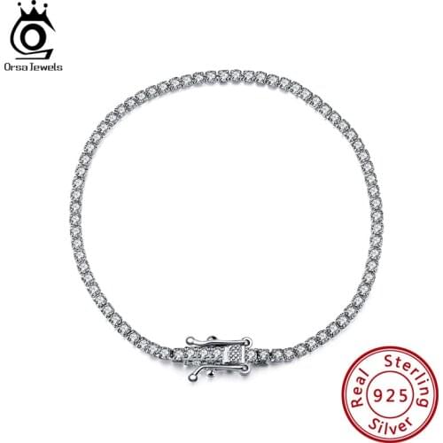 ORSA JEWELS 925 Sterling Silver Tennis Bracelet for Women Cubic Zircon Bracelet Bling Bracelet Party Jewelry Gift Wholesale SB61