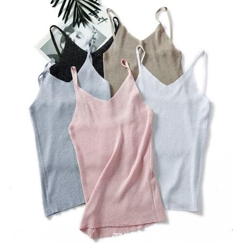 Camisole Femme Camiseta Tirantes Mujer Camis Summer 2019 Shiny Knitted Camis Tank Top Top Cropped For Women Cotton Haut Femme