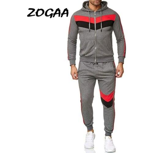 ZOGAA Sets Men New Fitness Leisure Patchwork Fashion Cardigan Hooded Suits Drawstring Youth Large Size Hot Sale All-match Simple