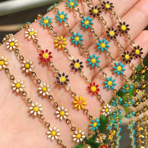 1meter/lot Gold Plated Copper Chain Gold Plated Drop Oil Crafts Fashion Daisy Beads Chain Jewelry For Diy Bracelet