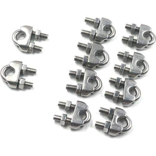 10PCS 304 Stainless Steel Cable Wire Rope Clamp Clip Fit 2-24mm Thickness Steel Rope Silver M5