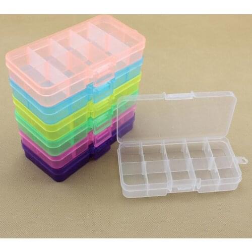 DHL 500pcs New Hot Selling 5 colors Plastic 10 Slots Pill boxes Craft Organizer Beads Adjustable Jewelry Storage Box Case SN312