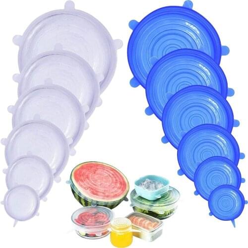 6 Pcs Silicone Stretch Lid Plate Glass Food Cap Maintains Freshness FOOD CAPS STORAGE Food & Beverage Protective Cover Set