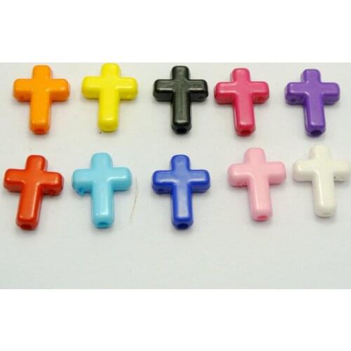 100 Mixed Bubblegum Color Acrylic Cross Charm Beads 16X12mm