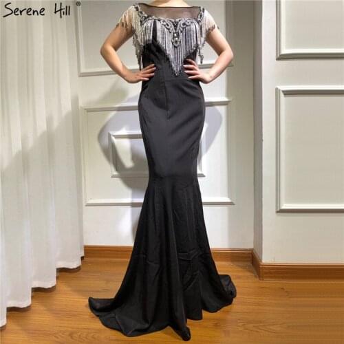 Black Sleeveless Mermaid Evening Dresses 2020 Beading Tassel Sexy Elegant Formal Dress Serene Hill DLA70078