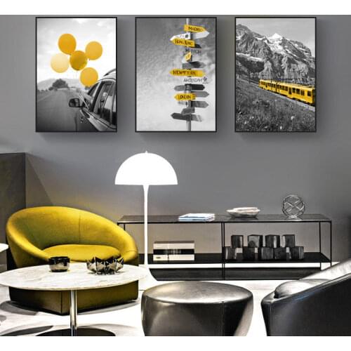 Black and White Landscape Posters and Print Nordic Canvas Painting Home Decor Wall Art Yellow Style Picture Modern Living Room