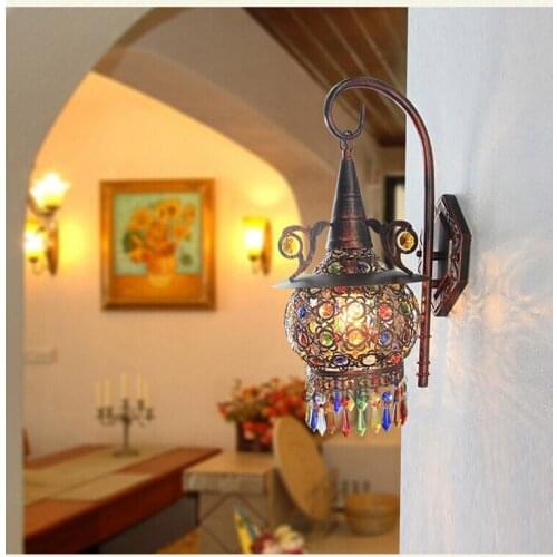Tiffany Colorful Nordic Vintage Iron Crystal Led Wall Lamp Bohemian Bedroom Wall Lamp Tiffany Wall Lamp D220mm H470mm AC 90~260v
