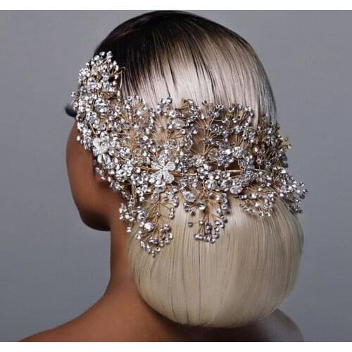 HP240 Golden Bride Hair Accessories Crystal Wedding Hair Jewelry Fascinator for Wedding Rhinestone Wedding Tiara 2021 New