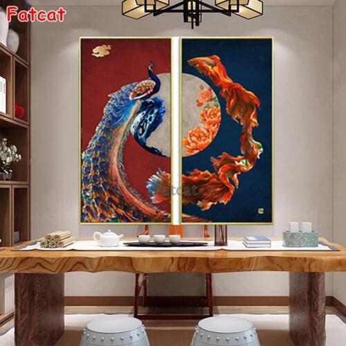 Chinese decorative peacock Diy diamond painting kits Full Square Round Diamond Embroidery Landscape Zen paintings decor PP1892