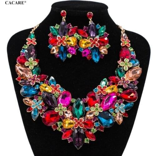 CACARE Luxury Jewelry Sets Women Party 2020 CHEAP Big Dubai Jewelry Set Gold Colorful Drop Earrings Necklace Set F1066 Statement