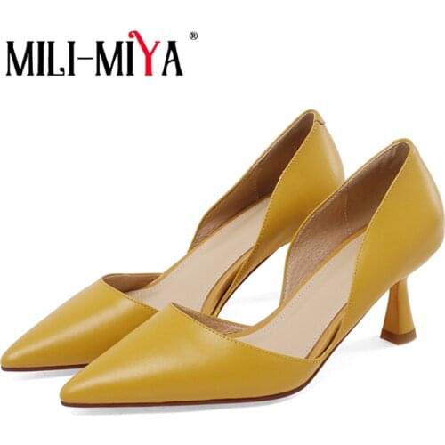 MILI-MIYA New Arrival Dress Party Women Genuine Leather Pumps Solid Color Pointed Toe Thick Heels Size 34-40 Handmade For Ladies