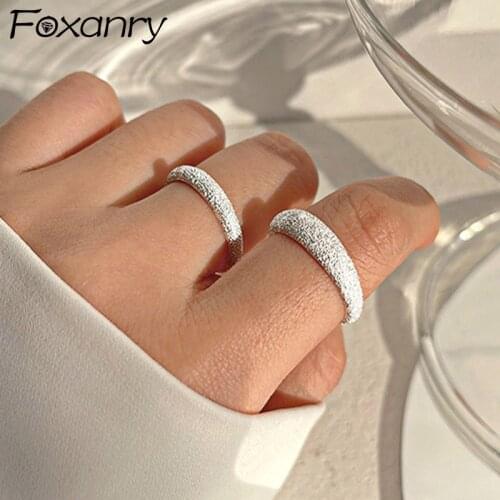 Foxanry INS Fashion 925 Sterling Silver Finger Rings for Women Couples Creative Simple Sparkling Elegant Bride Jewelry Gifts