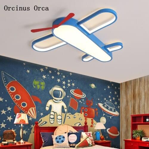 Cartoon Creative Blue LED Aircraft ceiling lamp Boys'Bedroom Childrens Room Lights Modern Eye Protection Fighter ceiling lamp