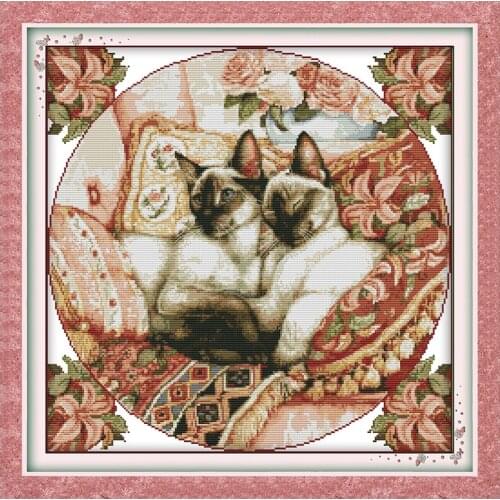 11/14/16/18/22/25/28CT choose color Sleepy cats animals counted printed on the canvas kit Cross Stitch embroidery needlework