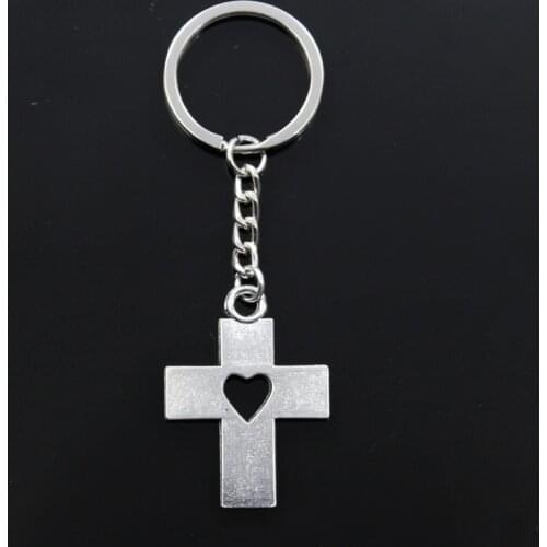 New Keychain 41x30mm Cross Heart Cut Pendants DIY Men Car Key Chain Ring Holder Keyring Souvenir Jewelry Gift