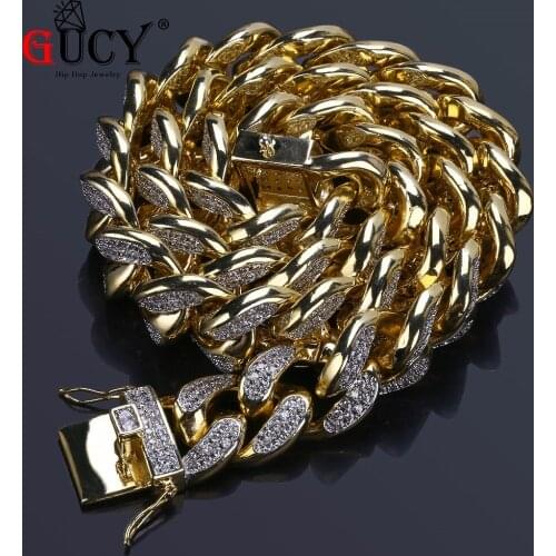 GUCY Hip Hop 18mm Iced Out Cuban Chain Necklace Micro Pave Cubic Zircon Stones Necklaces Gold Silver Color Heavy Jewelry For Men