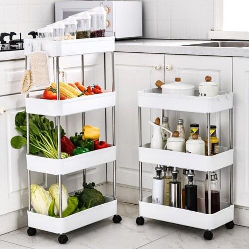 Movable Kitchen With Wheels, Side Refrigerator, Floor-To-Ceiling Slot Trolley With Hook Storage Rack, Slot Rack