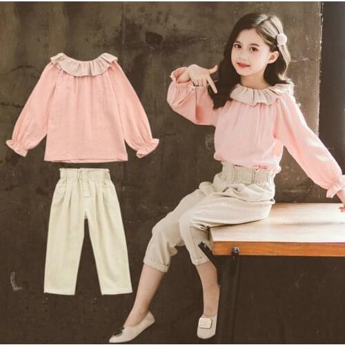 High Quality Casual Outfits Cotton Girl Clothing Sets Full Sleeve Tops+Pant Two Pieces Fashion Children Baby Girls Clothes Suit