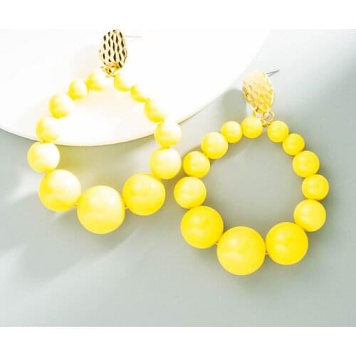 Origin Summer Textured Handmade Multicolor Beads Dangle Earring for Women Circle Hollow Out Metal Earring Jewelry Pendientes