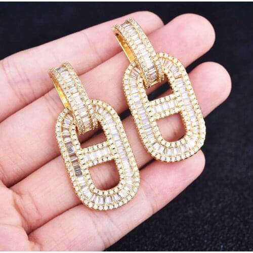 Gorgeous full diamond Women Drop Earring Wedding Band Jewelry High Quality Earrings real 18k gold earring studs fine accessoires