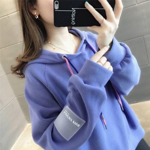 Womens New Sweater Hooded Early Autumn and Winter Plus Velvet Thickening Harajuku Style Lovers Korean Loose Large Size