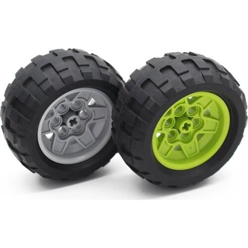 Technology Wheel 43.2mm D. x 26mm Racing Small 6 Pin Holes with Tire 68.7 x 34 R 56908 61480 41897 Car Building Blocks Bricks