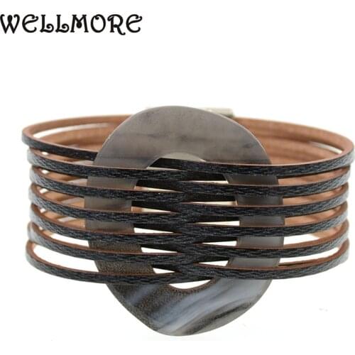 WELLMORE resin charm Leather Bracelets For Women mens bracelets Multiple Layers wrap Bracelets Couple gift fashion Jewelry