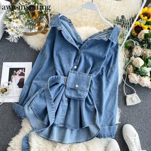 Awe-inspiring Vintage Sashes Slim Waist Jeans Coat Autumn Sexy Women Denim Jacket Korean Buttons Backless Long Sleeve Outerwear