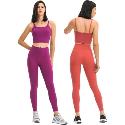 Naked Feel Yoga Sets Women Gym Clothes Fitness Outfits High Waist Workout Leggings+Padded Crop Tank Top Bra 2 Piece Tracksuit