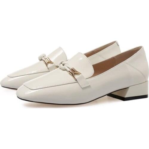 Big Size 9 10 11 12 ladies high heels women shoes woman pumps Square-headed Metal Decorated Rough-heeled Single Shoes