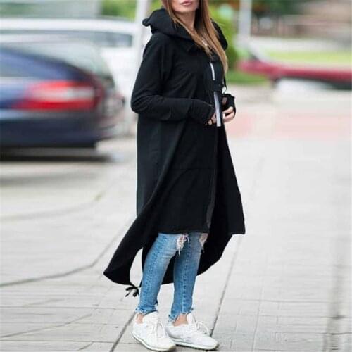 2021 Winter Zipper Long Style Hoodies Sweatshirt Coat Women Hooded Long Sleeve Fleece Outwear Irregular Long Jacket