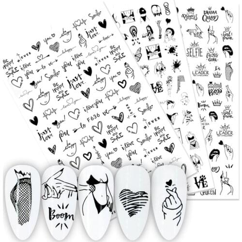 3D Nail Stickers Sexy Girl Letter Nail Art Decorations Slider Love Heart Design Nails Accessories Fashion Transfer Decals