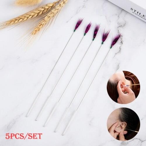 5Pcs Ear Care Tools Feather Ear Slip Waxer Curette Adult Ear Picking Tool Spoon Cleaning Stick Health Care