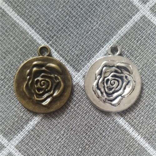 6Pcs 20x24mm Metal Rose Flower Charms Vintage Round Plants Pendant Accessories For Making Earrings Necklace Bracelet DIY Jewelry