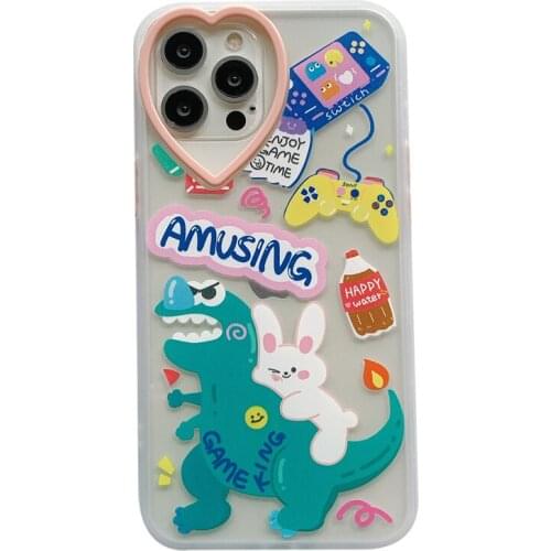 Dinosaur Heart Camera Frame Case for iPhone 12 Pro Max Back Phone Cover for 12 Mini 11 Pro Max X XS XR 8 7 Plus SE 2020 Capa